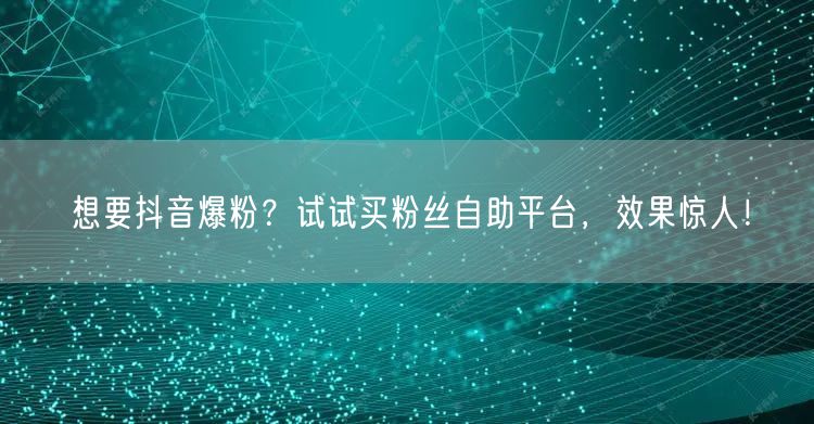 想要抖音爆粉?试试买粉丝自助平台,效果惊人!