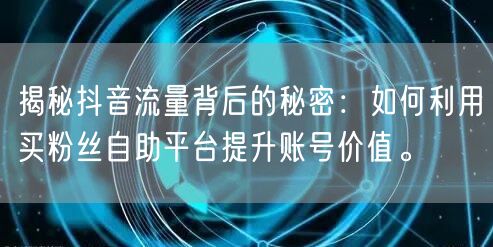 揭秘抖音流量背后的秘密：如何利用买粉丝自助平台提升账号价值。