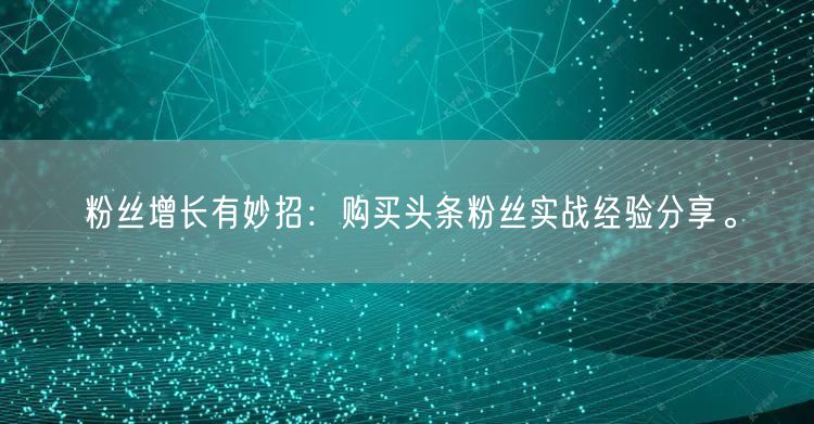 粉丝增长有妙招：购买头条粉丝实战经验分享。