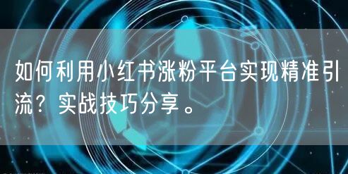 如何利用小红书涨粉平台实现精准引流?实战技巧分享。