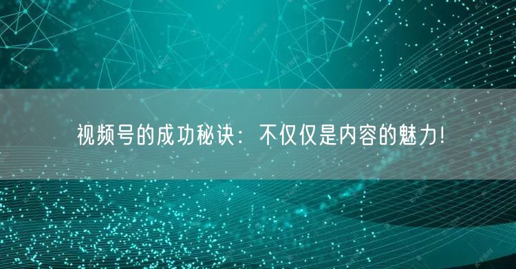 视频号的成功秘诀：不仅仅是内容的魅力！