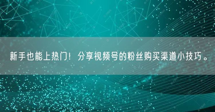 新手也能上热门!分享视频号的粉丝购买渠道小技巧。