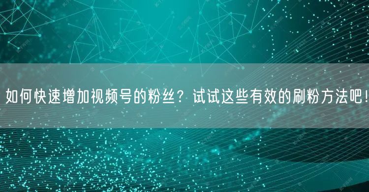 如何快速增加视频号的粉丝？试试这些有效的刷粉方法吧！