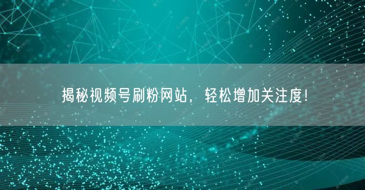 揭秘视频号刷粉网站,轻松增加关注度!